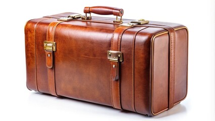Leather suitcase isolated on white background Macro