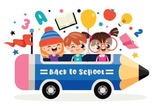 recommend clip art: Cartoon Kids Riding Pencil Car