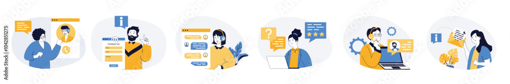 Leinwandbilder contact us concept set with characters in flat design for web. people working in client support serv