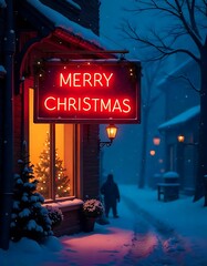 MERRY CHRISTMAS Sign Board On Street Side
