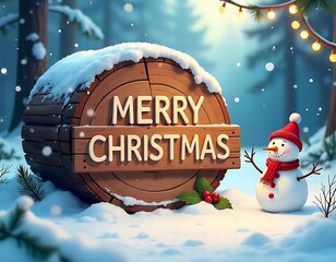 MERRY CHRISTMAS Sign Board On Log