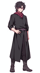 Anime Character in Dark Clothing with Serious Expression