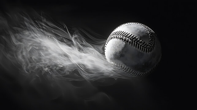 Dynamic baseball in motion with dramatic smoke effect
