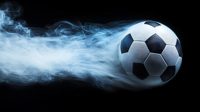 Dynamic soccer ball in motion with smoke effect