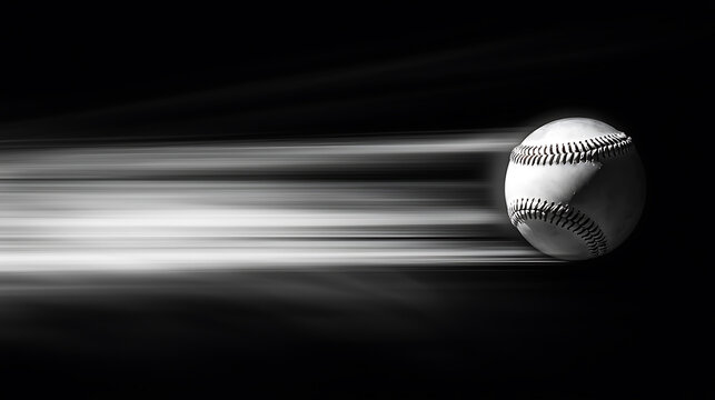 High-speed baseball in motion against a black backdrop