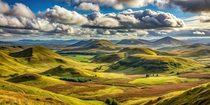 Extreme close-up of majestic highland landscape with rolling hills and vast plateaus