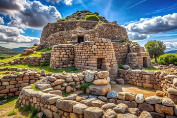 Extreme close-up of Nuraghe nuragic complex of Seruci in Gonnesa, Southern Sardinia