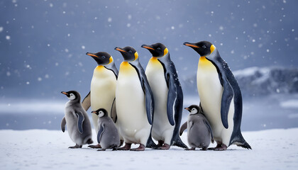 Fototapeta premium penguins family in polar regions