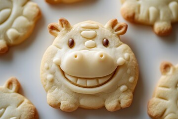Fototapeta premium Cute Hippopotamus Shaped Vanilla Cookie on White Background