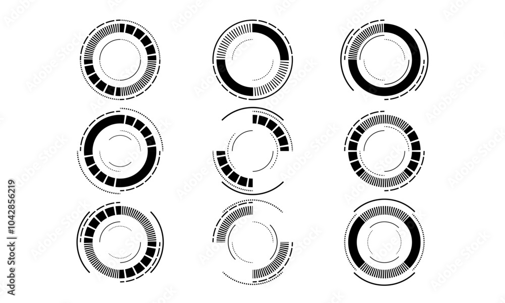 Poster set of sci fi black circle user interface elements technology futuristic design modern creative on w