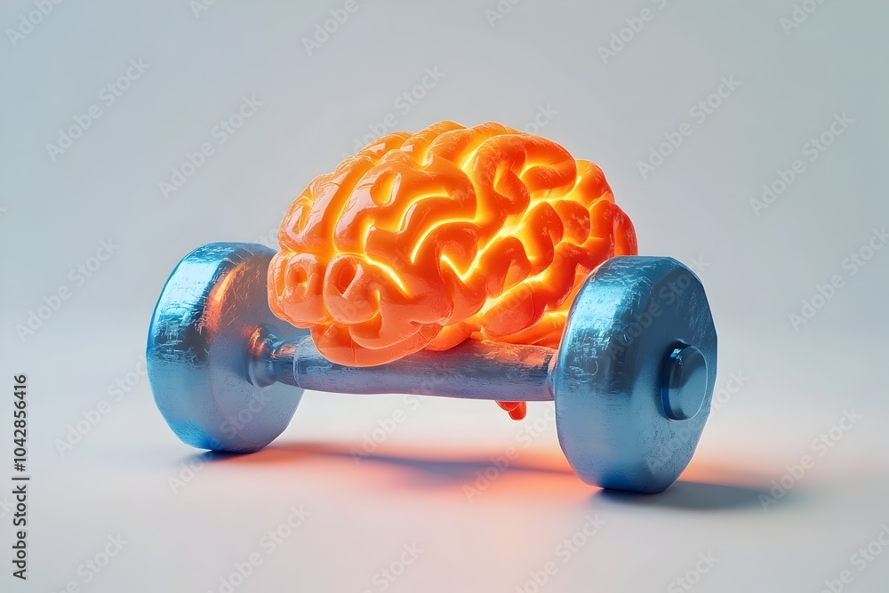 Aufkleber brain exercise icon in 3d dumbbell shape with smooth minimal design and soft lighting