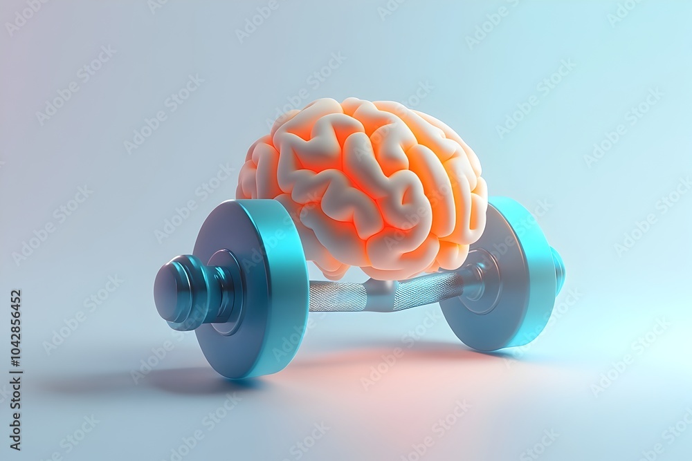 Poster brain exercise icon in smooth 3d minimal design with soft lighting on white background