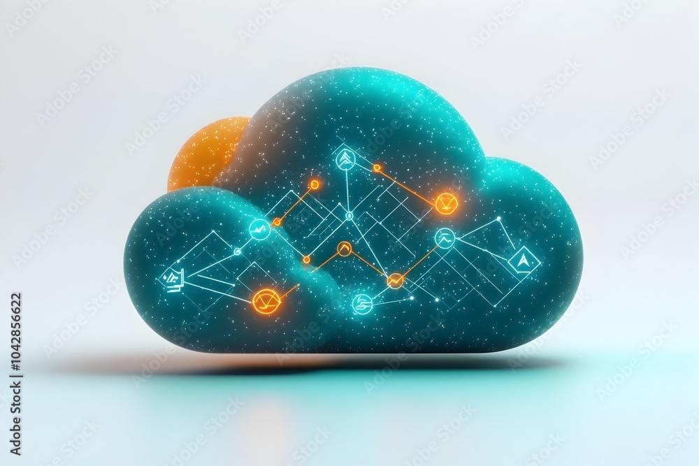 Poster cloud icon with connection symbols in minimalist 3d design