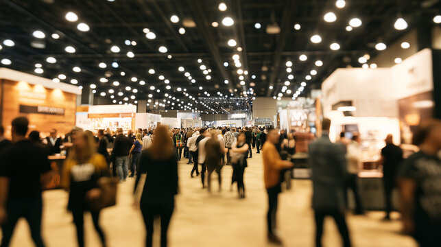 An expo hall filled with booths and attendees, with the background blurred to capture the scale and activity of the event. 