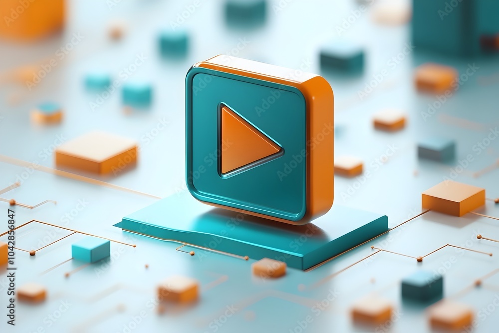 Poster video tutorial 3d icon with soft gradient teal and orange palette on white background