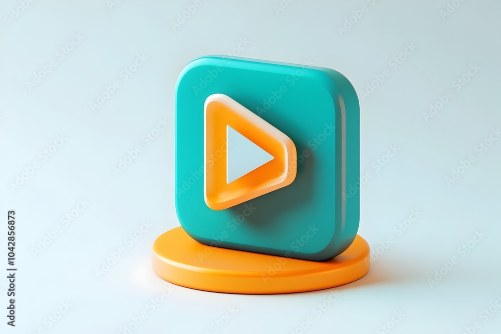 Poster 3d video tutorial icon with play button soft gradients and minimalist design