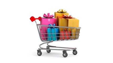 Gift Shopping Cart with Red Background
