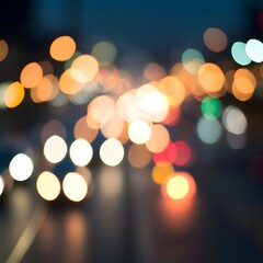 Obraz premium Vibrant Blurred Traffic Bokeh in City Night with Clear Center Space for Text Overlay