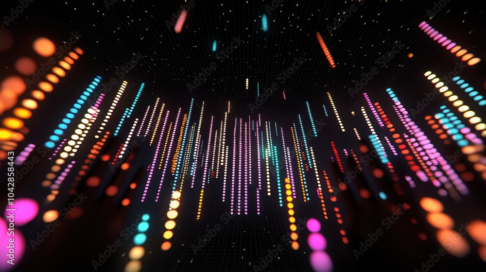 Aufkleber a vibrant display of colorful vertical lights resembling cascading patterns against a dark backgroun