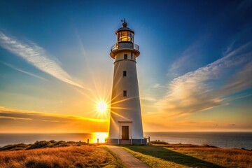 Lighthouse against sun with leading lines