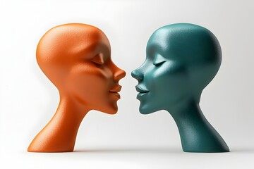 Minimalist 3D Icon of Two Faces Communicating in Warm Tones