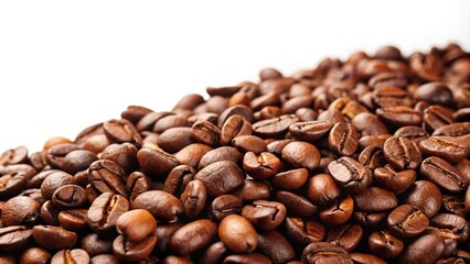 Fototapeta premium Coffee beans isolated on white background with shallow depth of field, perfect for stock photos