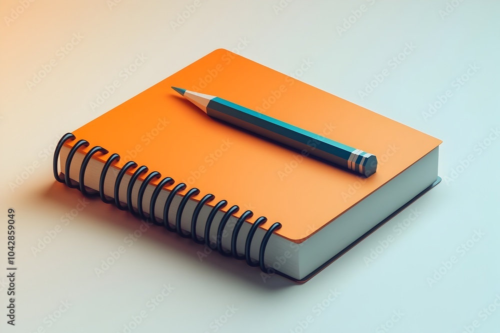 Poster 3D Note Icon on Minimalist Notebook with Pencil in Soft Lighting and Smooth Edges on White