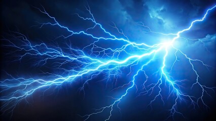 Lightning strike with blue light against dark background