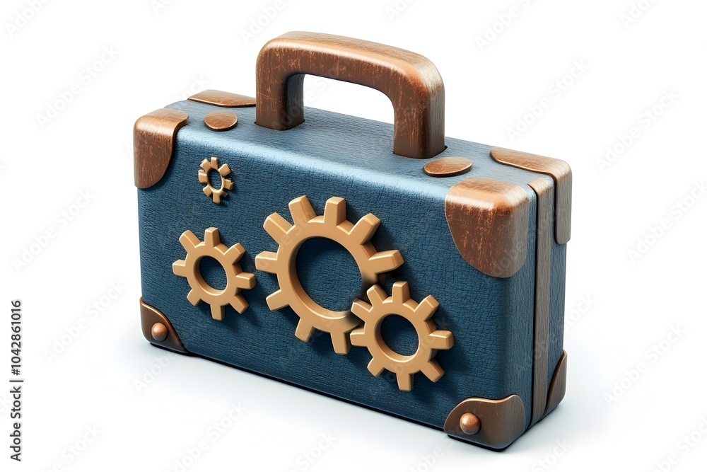 Poster control briefcase with mechanical gears in minimal 3d design