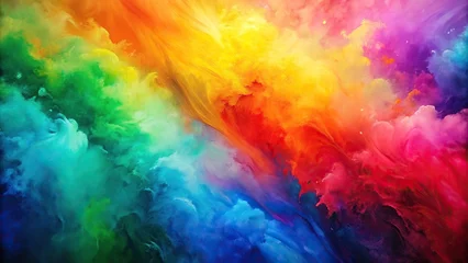 Colorful abstract painting of a silhouette against a rainbow background