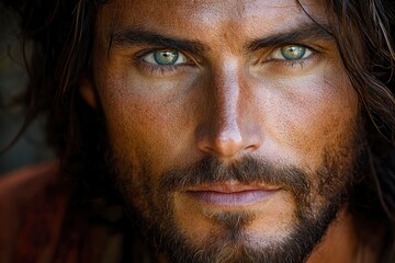 Fototapeta premium Close-up Portrait of a Man with Green Eyes and a Beard