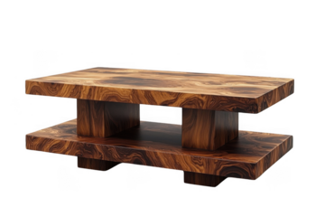 Wooden Coffee Table Furniture with 2 legs isolated on transparent background, png file, no background png file