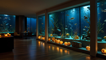 aquarium decorated with a Halloween theme