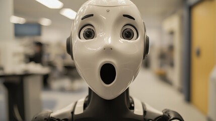 Fototapeta premium An extreme close-up of the expressive facial features and real-time emotion analysis of a humanoid therapy robot in a psychological support robotics lab, Robotics style, photo of