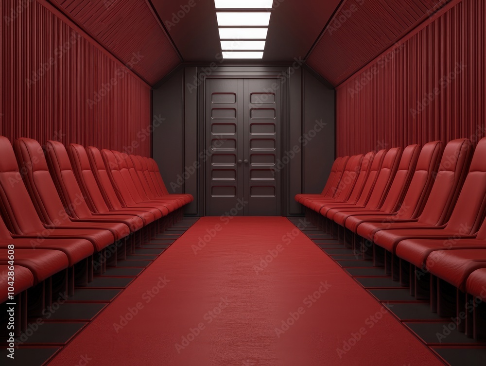 Poster minimalist red interior design a study of space and color in modern architecture