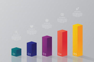 5 Steps Bar Chart Infographic Template with Icons