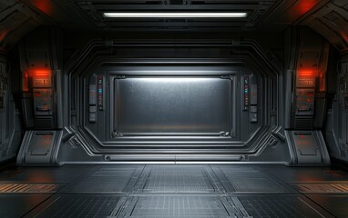 A futuristic, metallic interior resembling a sci-fi spaceship or space station.