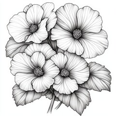 Detailed Black and White Floral Line Drawing