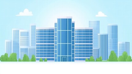 Obraz premium Modern Skyscrapers Surrounded by Lush Greenery in a Vibrant Urban Setting