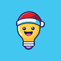 Christmas Light Bulb Character Wearing Santa Hat Cartoon Vector Icon Illustration.