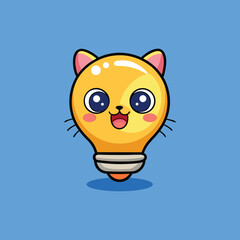 Cute Cat Lightbulb Cartoon Vector Icon Illustration.