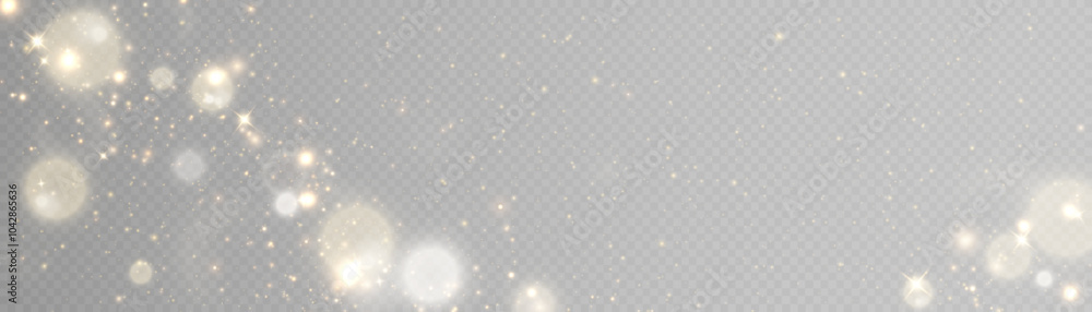 Poster glowing bokeh and glitter effect with bright dust particles isolated on light background. star cloud