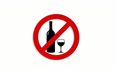 No Alcohol Sign with Wine Bottle and Glass Prohibited Symbol	
