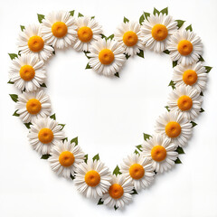 Fototapeta premium Daisy Heart Arrangement Cheerfully Symbolizing Love Against White Background