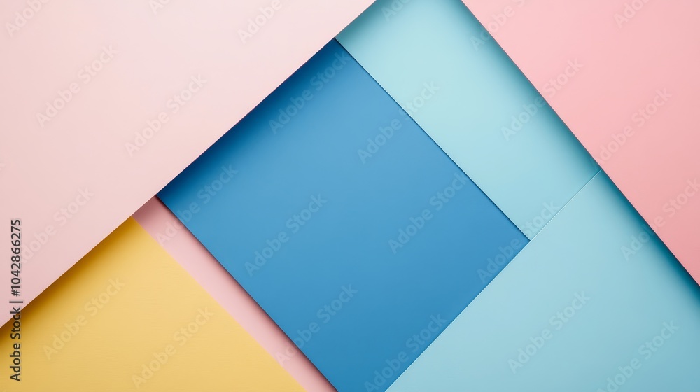 Aufkleber an abstract arrangement of colored paper sheets in pastel hues, creating a visually appealing compos