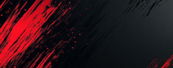 A dynamic abstract black and red background with brush strokes. AI generation