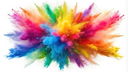 Colorful explosion of pigment powder on white background