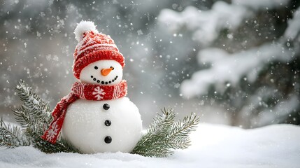 Obraz premium Snowman Next to Small Decorated Christmas Tree