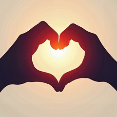 Fototapeta premium Hands Forming Heart Shape with Romantic Sunset Silhouette