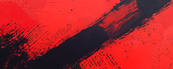 A dynamic abstract black and red background with brush strokes. AI generation